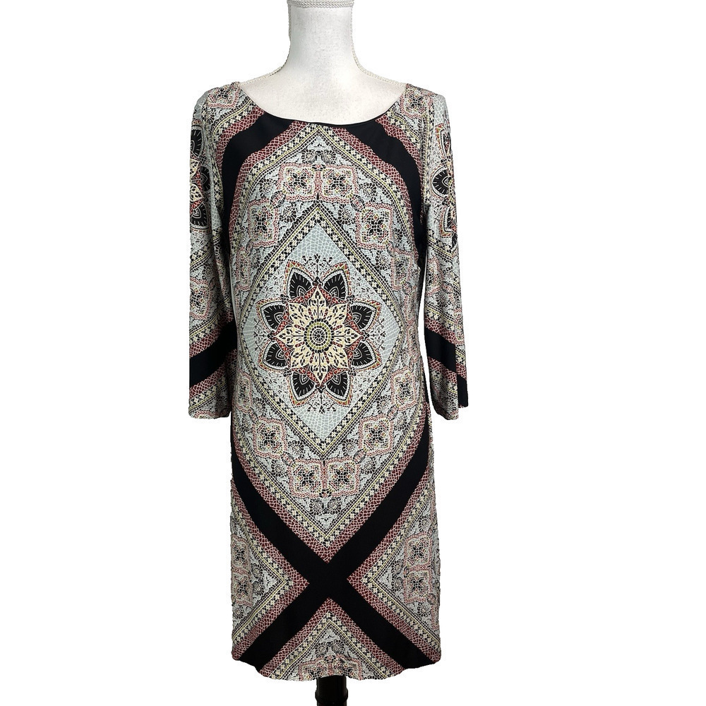 Valerie Bertinelli Dress size 14 Black Brown Green Floral Retro Straight Knee